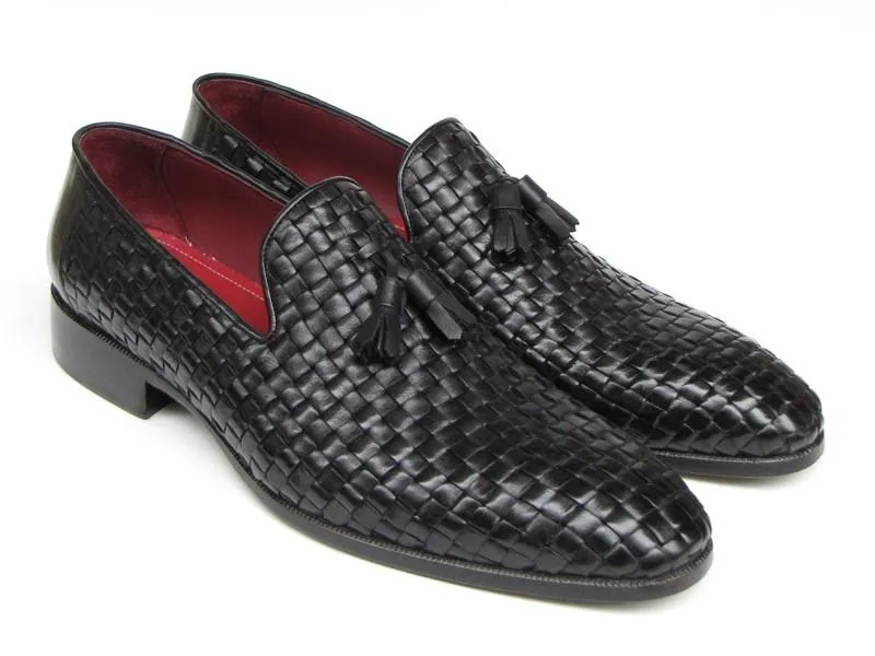 Paul Parkman Men's Woven Leather Tassel Loafer - Black
