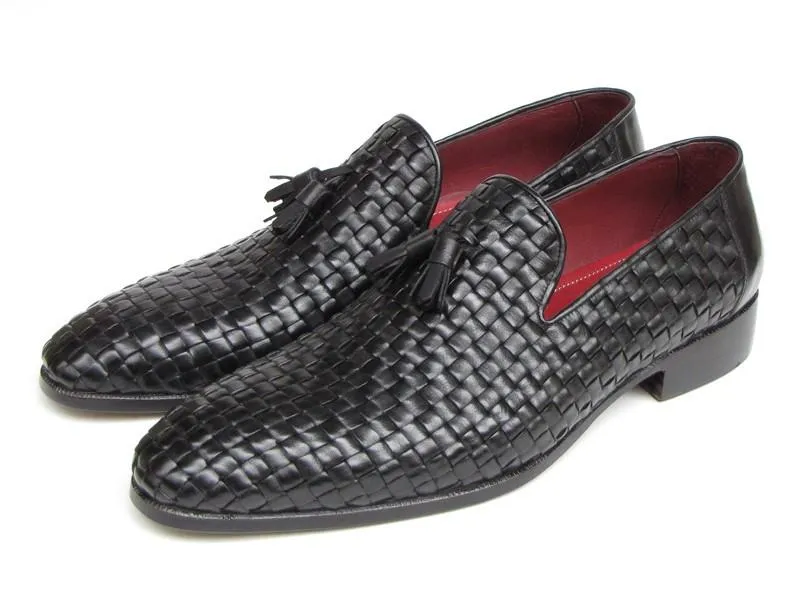 Paul Parkman Men's Woven Leather Tassel Loafer - Black