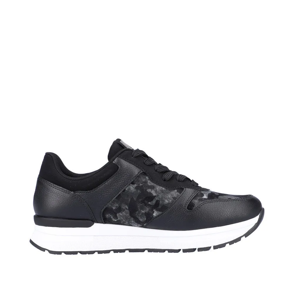 Rieker 40804-00 Ladies Black Leather & Textile Lace Up Trainers