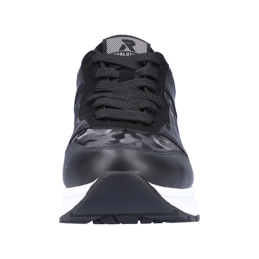 Rieker 40804-00 Ladies Black Leather & Textile Lace Up Trainers