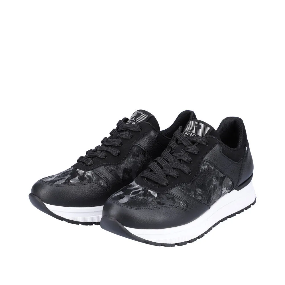 Rieker 40804-00 Ladies Black Leather & Textile Lace Up Trainers