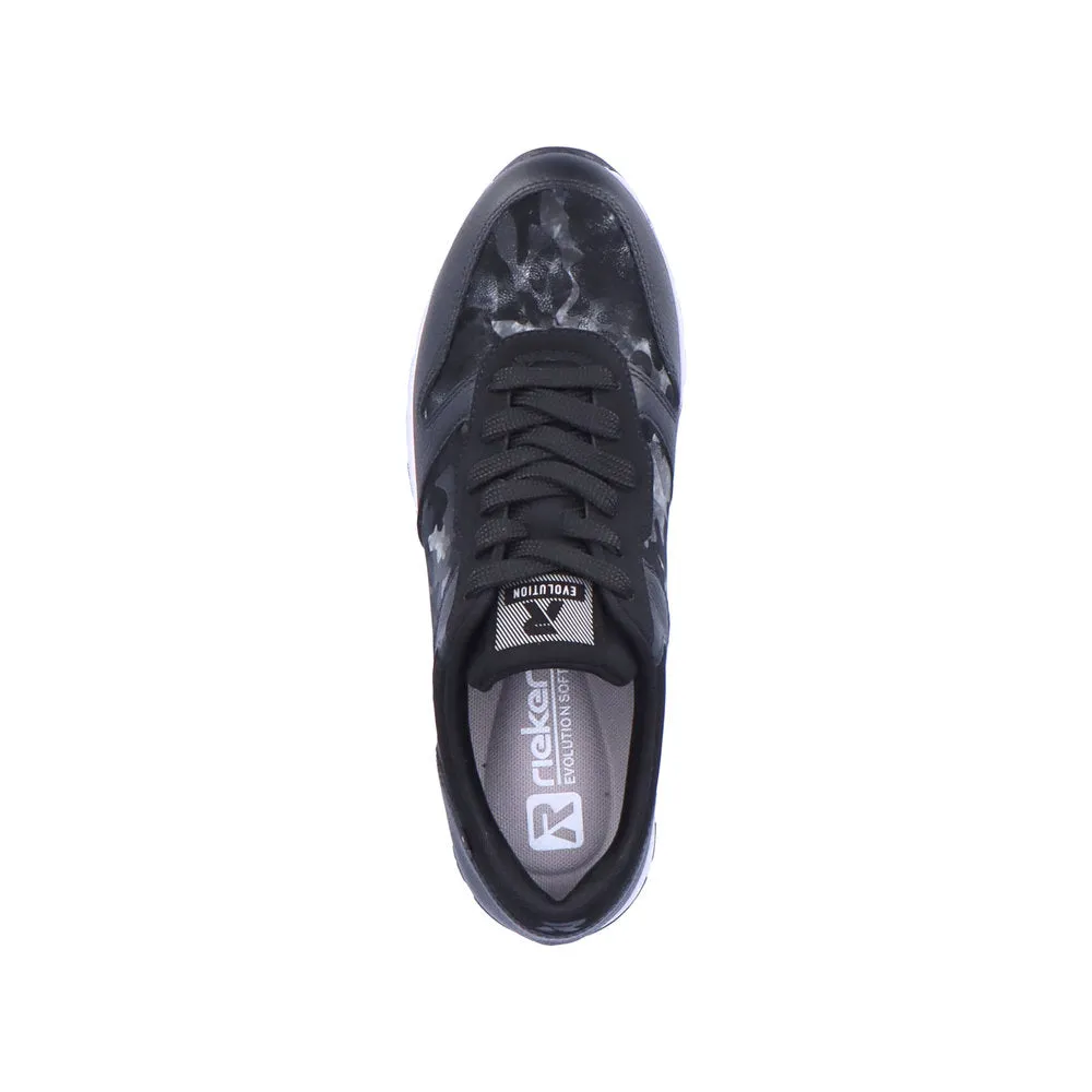 Rieker 40804-00 Ladies Black Leather & Textile Lace Up Trainers