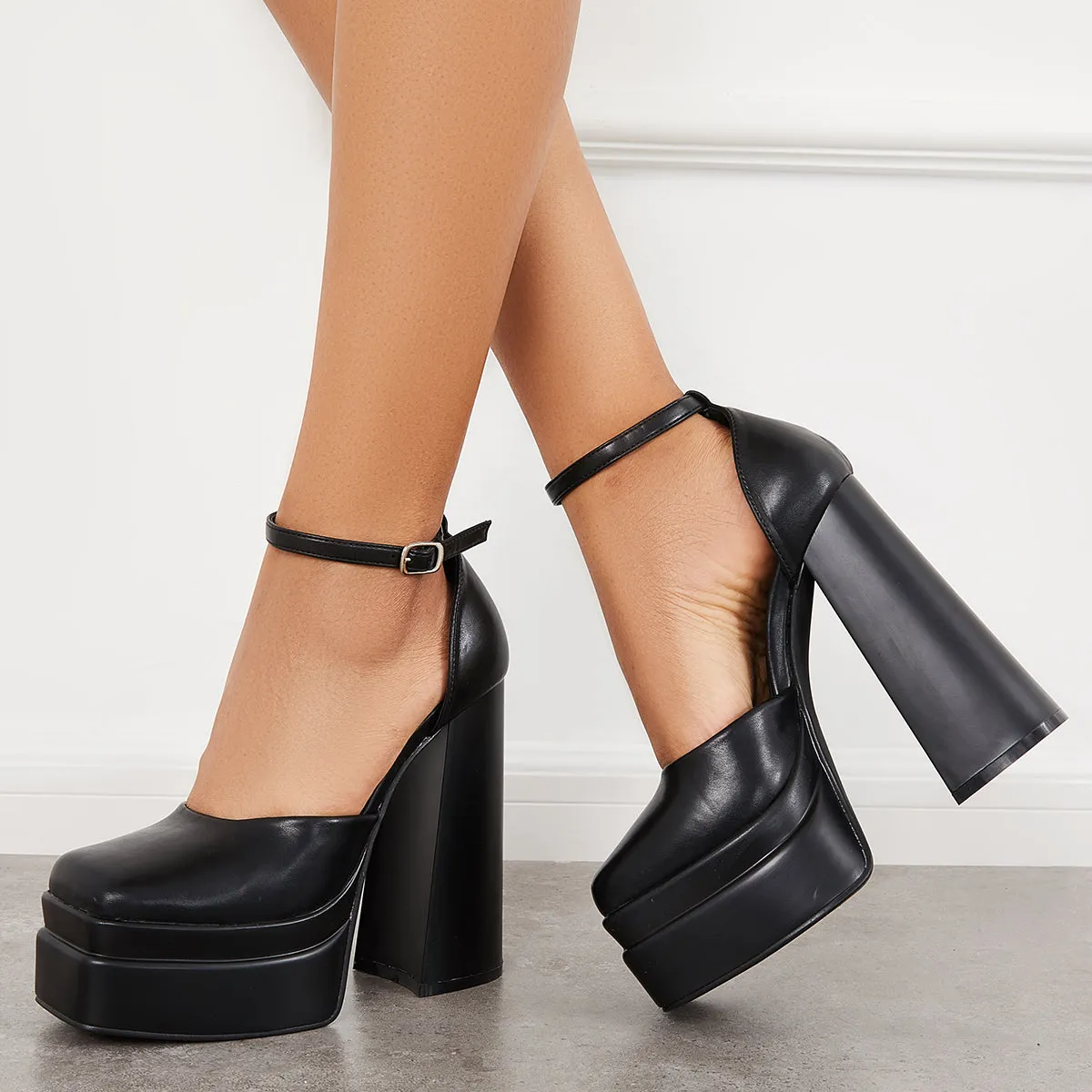 Sohiwoo Women Platform Chunky High Heel Mary Jane Pumps Ankle Strap Dress Shoes