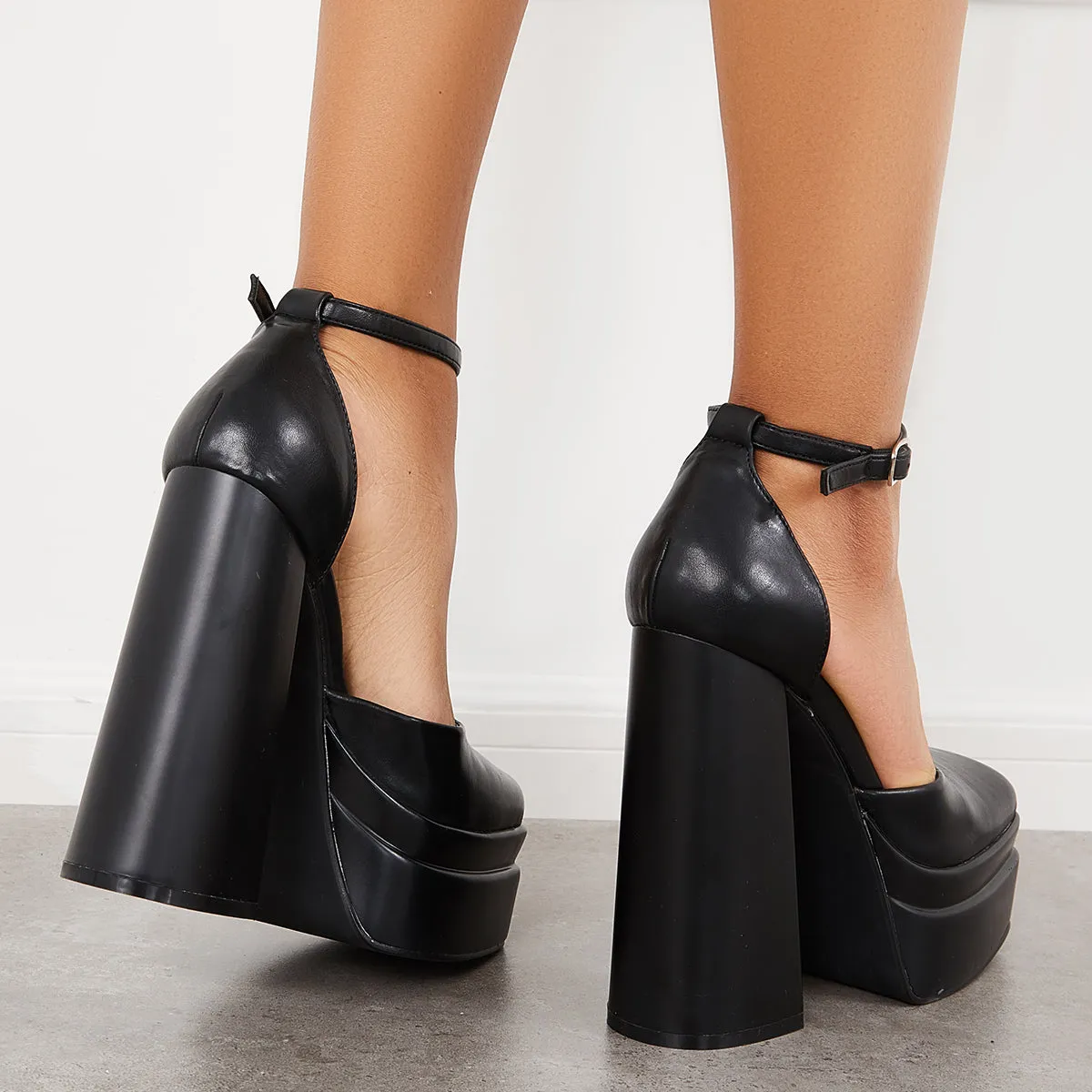 Sohiwoo Women Platform Chunky High Heel Mary Jane Pumps Ankle Strap Dress Shoes