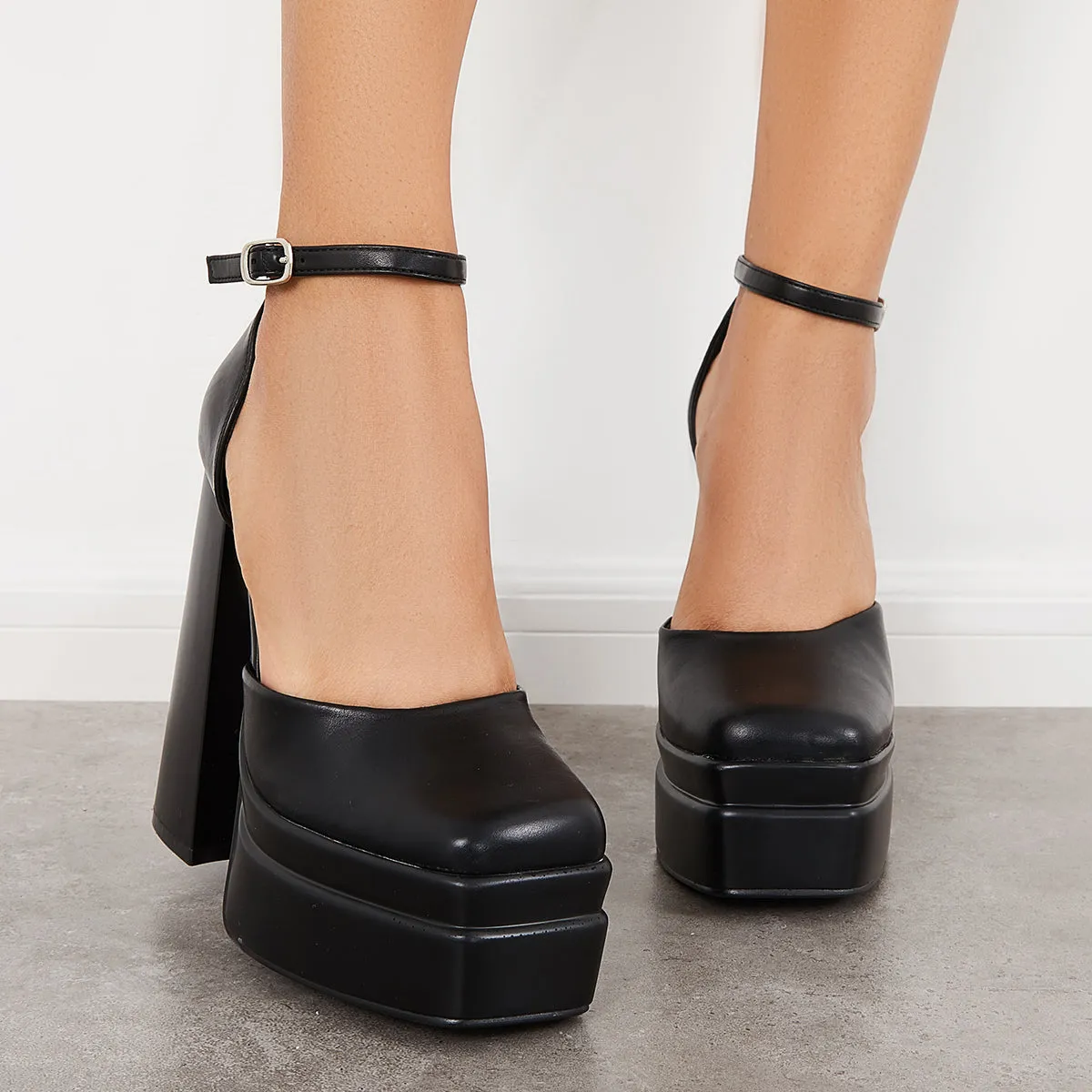 Sohiwoo Women Platform Chunky High Heel Mary Jane Pumps Ankle Strap Dress Shoes