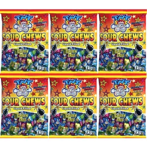 TNT Sour Chews Lollies Candy Liquid Filled Assorted Flavours 1kg Bag 6 Pack