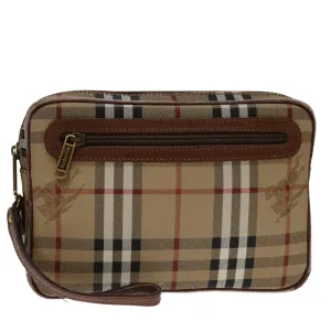 Trendy Inspired Burberryss Nova Check Clutch Bag Pvc Beige Brown Auth Yk11383