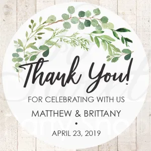 Wedding Favor Stickers, Thank You Stickers, Wedding Favor Sticker Labels, Bridal Shower Sticker Favors Greenery Leaves - Set of 24 Stickers