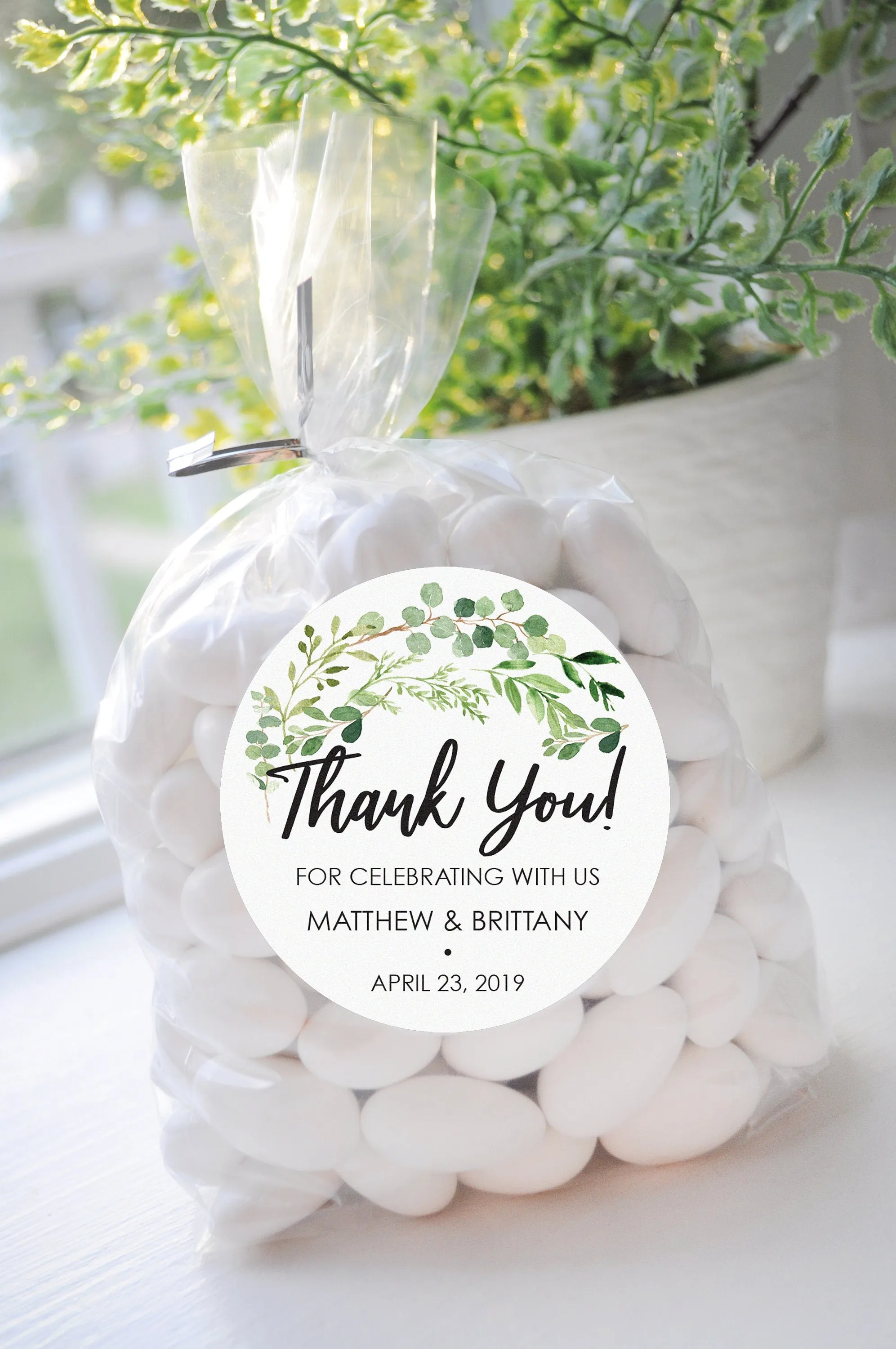 Wedding Favor Stickers, Thank You Stickers, Wedding Favor Sticker Labels, Bridal Shower Sticker Favors Greenery Leaves - Set of 24 Stickers