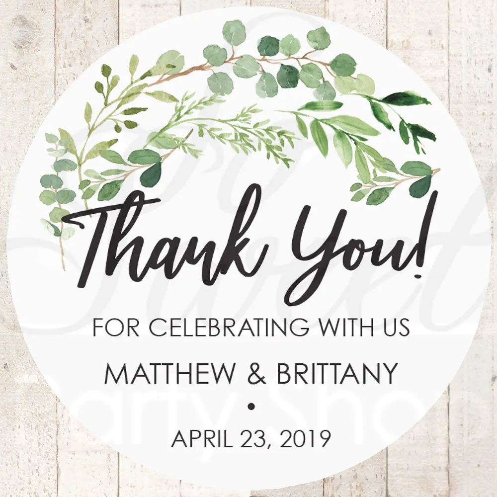 Wedding Favor Stickers, Thank You Stickers, Wedding Favor Sticker Labels, Bridal Shower Sticker Favors Greenery Leaves - Set of 24 Stickers