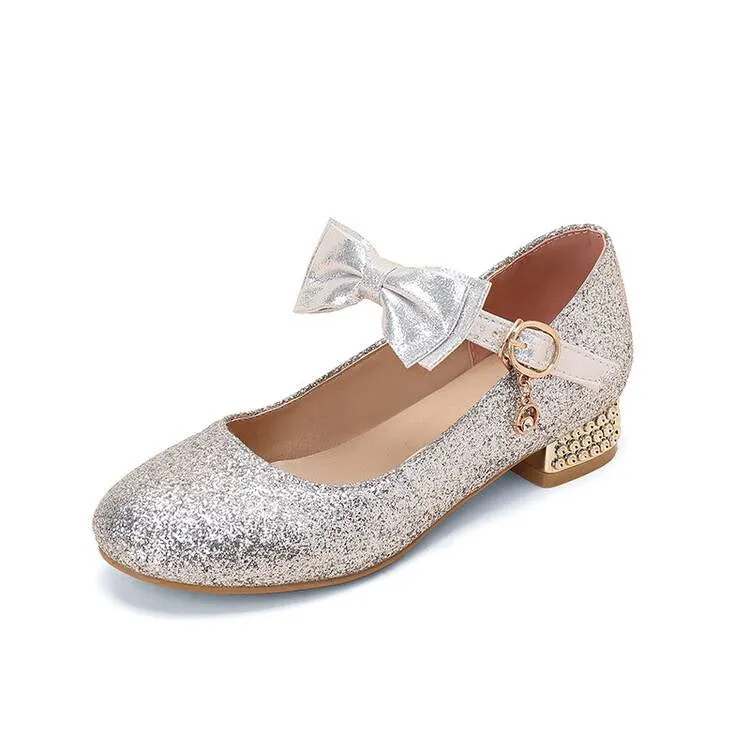 Women Sparkling Sequins Shallow Mary Janes Block Heel Pumps for Wedding