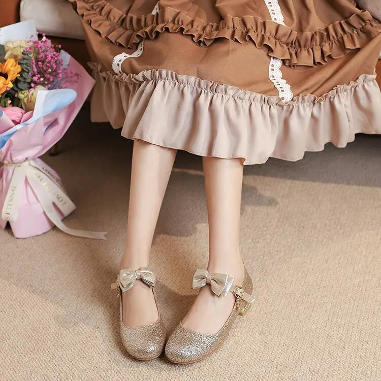 Women Sparkling Sequins Shallow Mary Janes Block Heel Pumps for Wedding