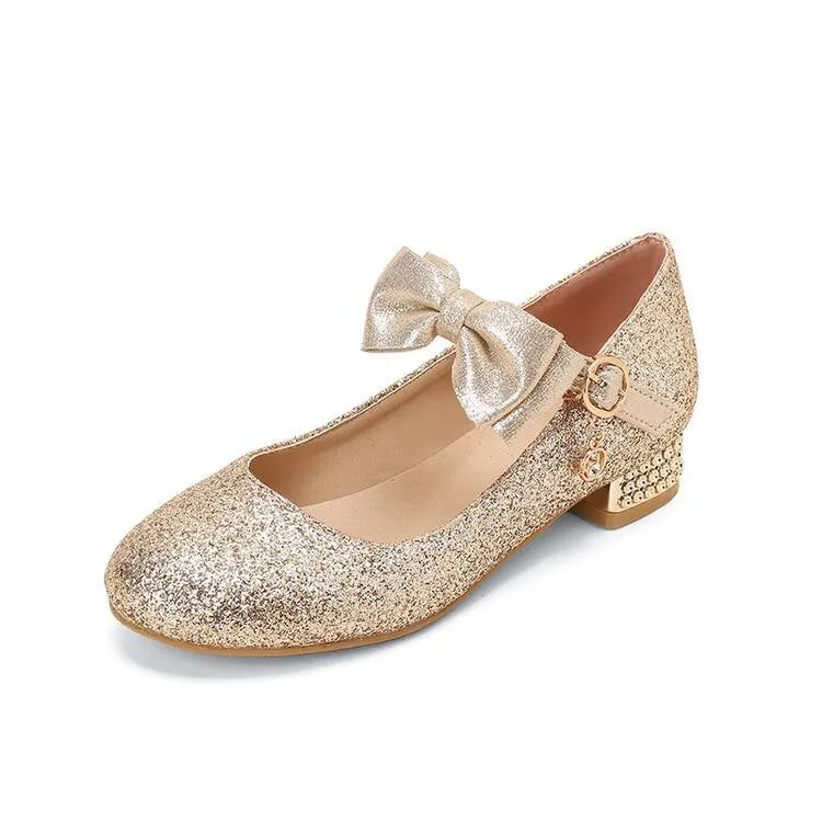 Women Sparkling Sequins Shallow Mary Janes Block Heel Pumps for Wedding