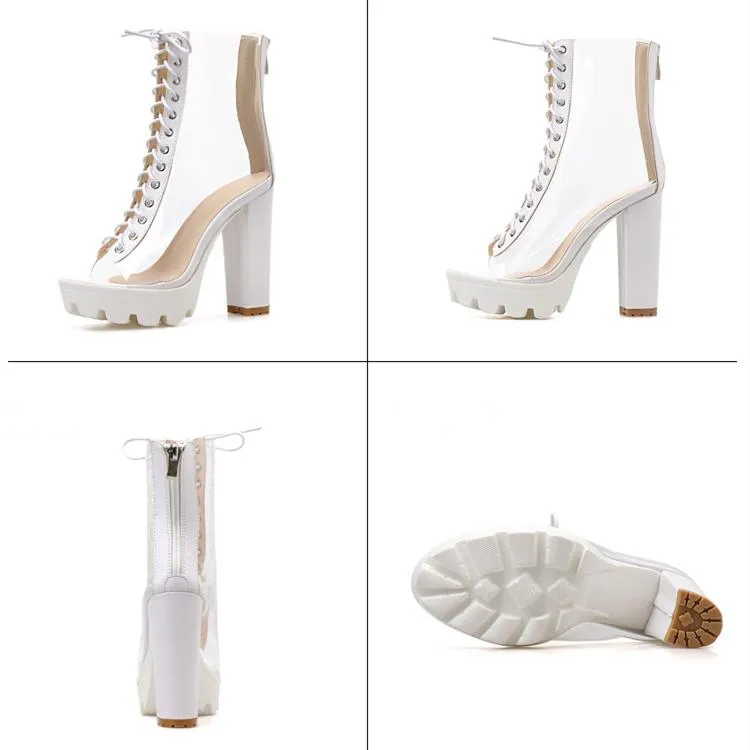 Women summer clear peep toe lace up chunky platform sandals