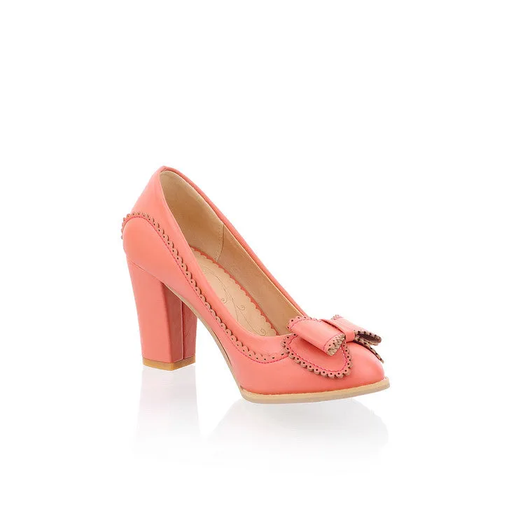Women's Bowtie High Heels Chunky Pumps Shoes