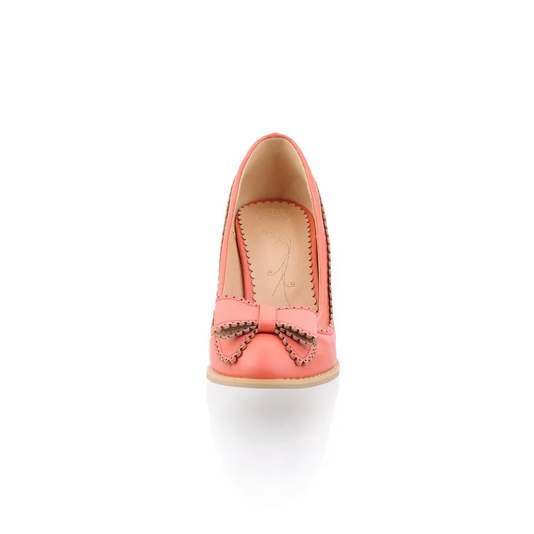 Women's Bowtie High Heels Chunky Pumps Shoes