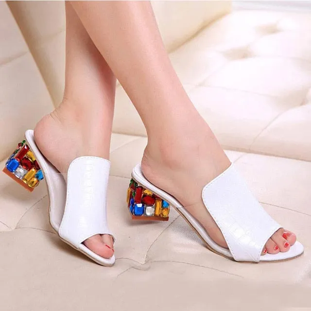 Women's Colorful Rhinestone Crystals Heels peep Toe Sandals slippers