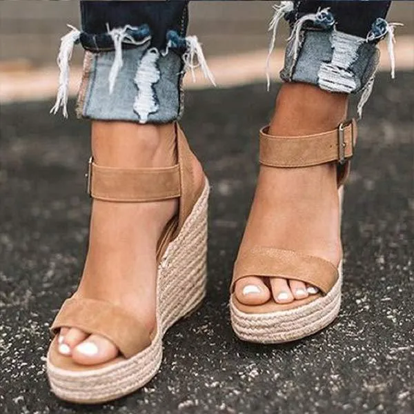 Women'S Straw Hemp Rope Wedge Sandals 24163015C