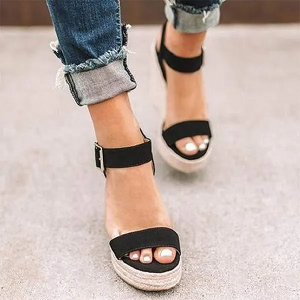 Women'S Straw Hemp Rope Wedge Sandals 24163015C