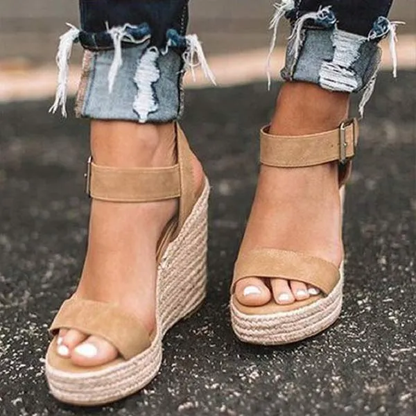 Women'S Straw Hemp Rope Wedge Sandals 24163015C