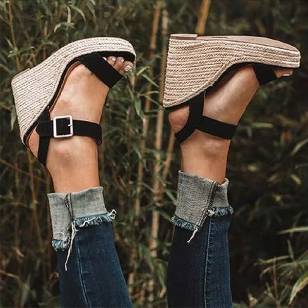 Women'S Straw Hemp Rope Wedge Sandals 24163015C