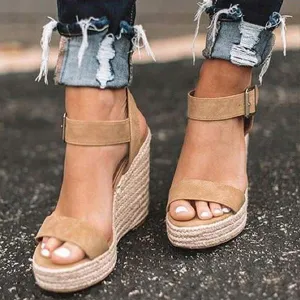 Women'S Straw Hemp Rope Wedge Sandals 24163015C