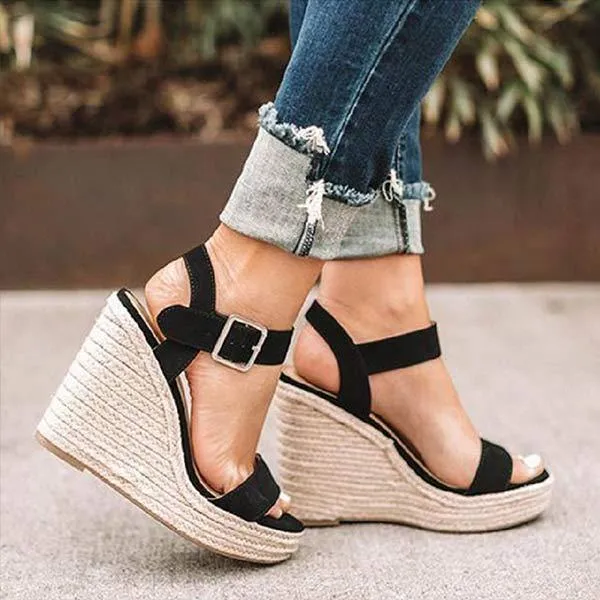 Women'S Straw Hemp Rope Wedge Sandals 24163015C
