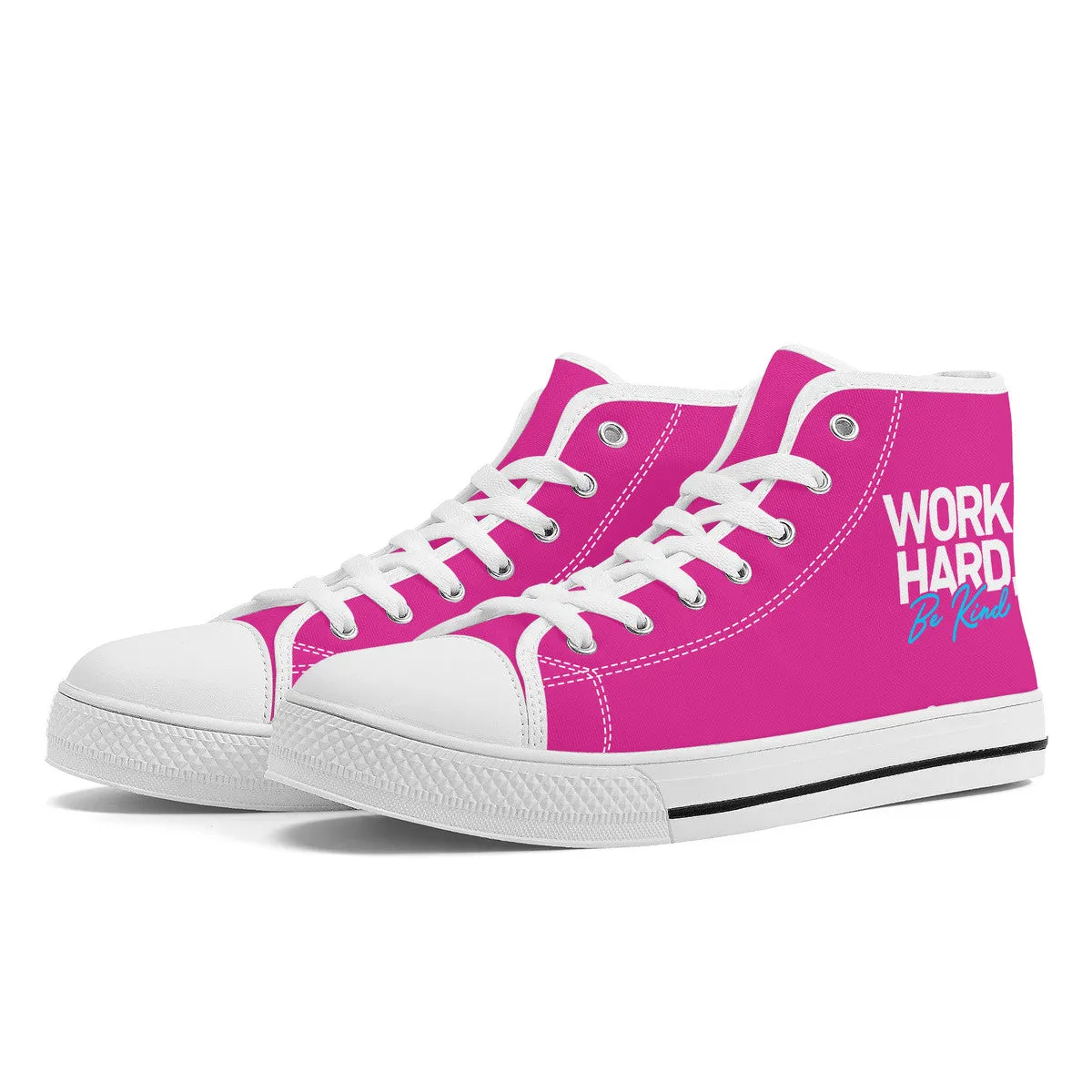 Work Hard Be Kind Pink Converse Style High Tops